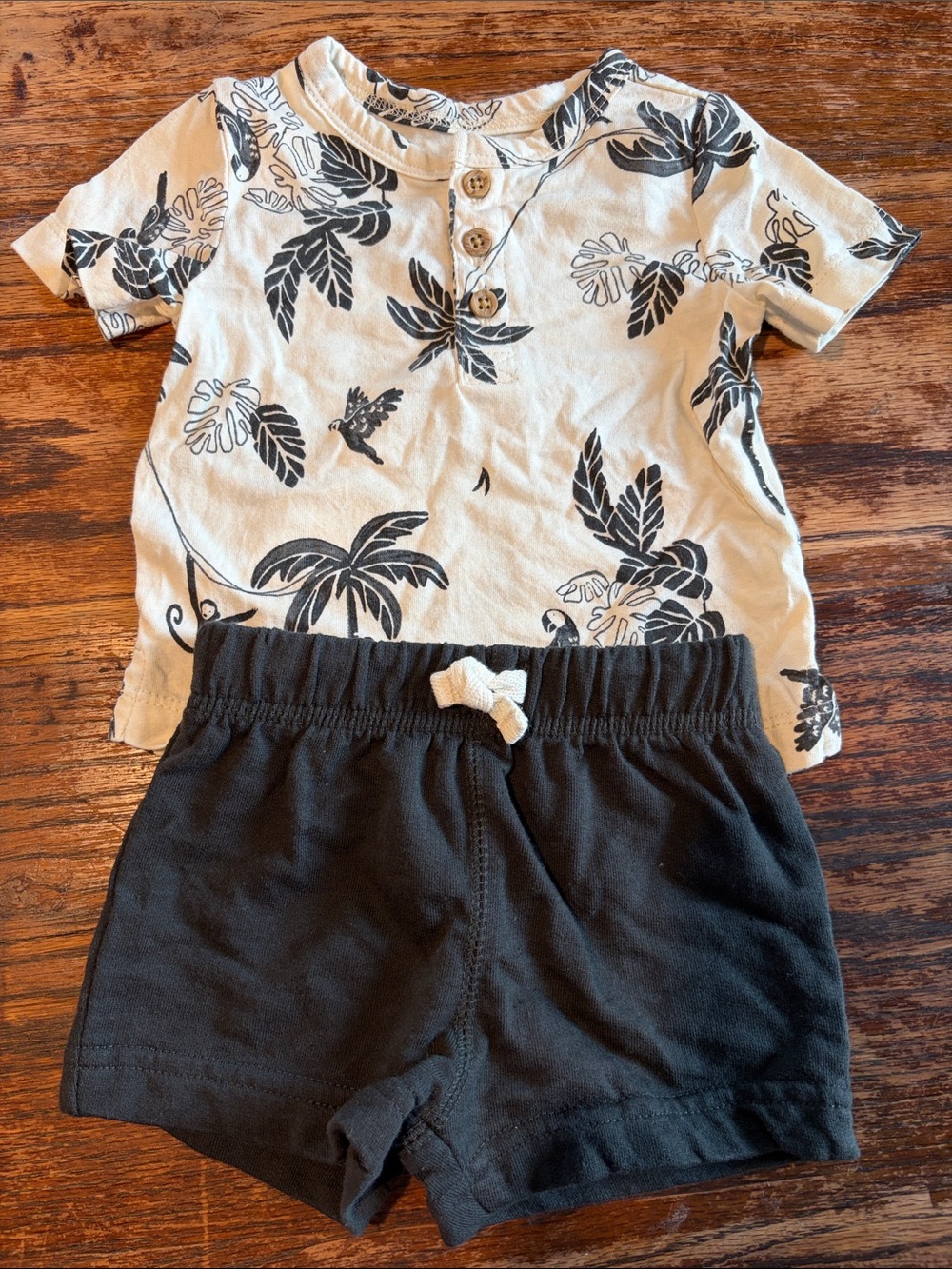 Carter's Black Knit Shorts with Cream Leaf Tee Set
